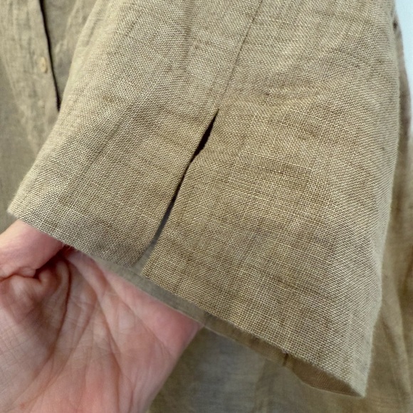 Lafayette 148 Shirt Dress Button Front 100% Linen Short Sleeve Tan Brown Large - Picture 5 of 6